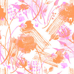 Watercolor seamless pattern, background with a floral pattern. aster, poppy, cornflower,pansies,...