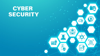 Cyber security vector illustration. Concept with icons related to international data protection, guarding privacy information, password safety and encryption