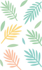 Pastel Tropical Palm Fronds and Leaves Pattern.