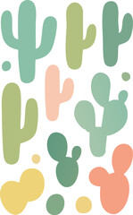 Colorful Cactus Pattern with Pastel Hues Desert Plant Illustration.