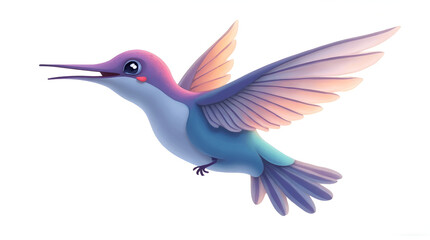 Vibrant Cartoon Hummingbird Flying Isolated Digital Art Illustration