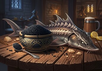 Still Life with Sturgeon and Caviar: A Fantasy Tavern Feast