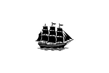 Vector illustration of a sailing ship in a minimalist style on a white background for a logo	