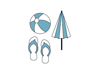 Vector illustration of cartoon flip flops and umbrella isolated on white background