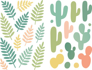 Obraz premium Colorful Botanical and Cactus Illustration with Pastel Tones.