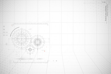 Abstract mechanic parts of car engine or watch. Gear blueprint technical background. Cogs and wheels in gray color. Blueprint of working clock. Tech drawing of gears connection. Vector illustration.