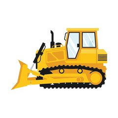 Yellow Track-Type Bulldozer Heavy Construction Equipment.
