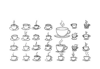 Set of Coffee Cups with Lids and Rising Steam &ndash; Hot Beverage Icon Collection vector