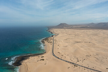 Aerial View of Road Crossing the Corralejo Sand Dunes, Fuerteventura