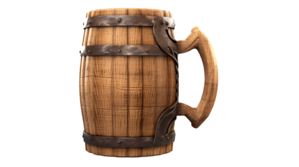Wooden beer stein mug tankard medieval renaissance fair drinkware bar pub on transparent background