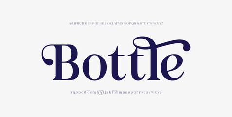 Bottle Classy elegant font, vintage type or luxury premium typeface, vector English royal alphabet. Classic typography in modern or old art deco style, serif letters for modern or retro poster font
