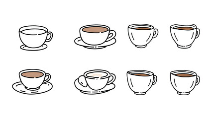 Obraz premium Six Unique Coffee Cups with Varying Styles and Handles – Mug Comparison Illustration Vector