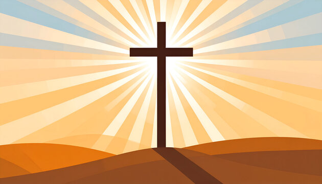 Sunrise Cross with Desert Landscape.