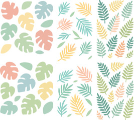 Seamless Pattern of Stylized Pastel Tropical Leaves.