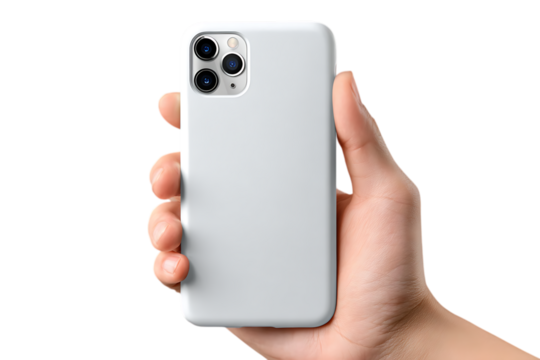 White phone held isolated on transparent background