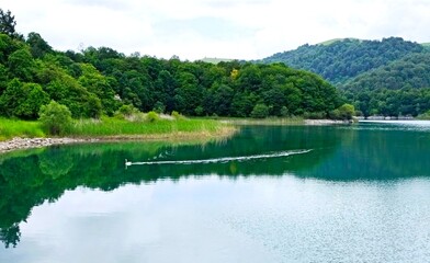 blue coloured lake goy gol in azerbaijan ,reserved park .High quality © Rana