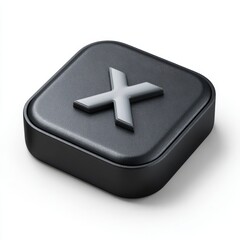 Obraz premium A dark square button with a raised white cross symbol in the center isolated on white background