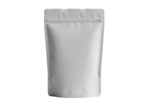 White matte stand up pouch with zipper, doy pack mockup for branding. Isolated on transparent background, png
