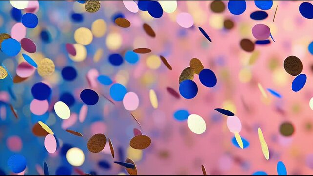 Multicolored Confetti Falling Against Pink Background in Festive Celebration