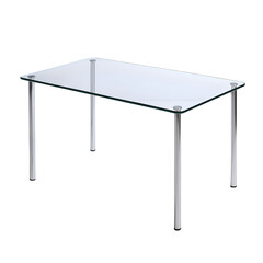 Elegant modern glass table with sleek chrome legs, perfect for contemporary living spaces.