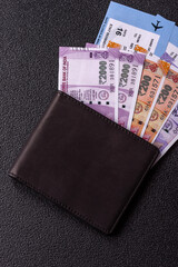 Indian money, rupee, paper banknotes, cash. Indian money for travelling
