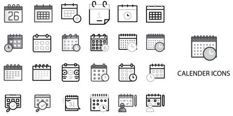 Calendar simple concept 24 Grew color icons set .Vector illustration.