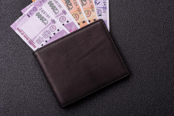 Indian money, rupee, paper banknotes, cash. Indian money for travelling