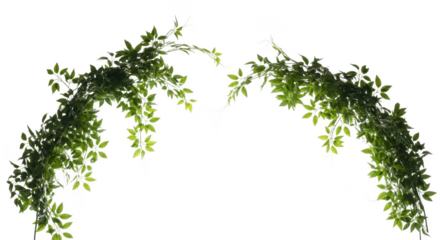 Two green ivy vines arch gracefully, isolated on transparent background