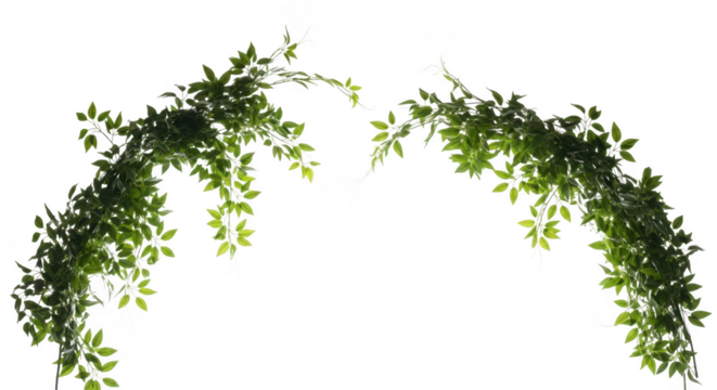 Two green ivy vines arch gracefully, isolated on transparent background