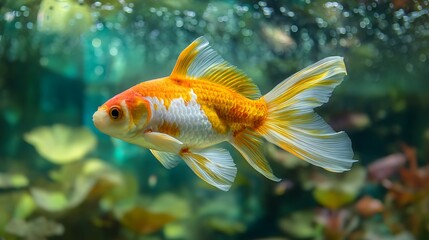 Elegant goldfish swimming gracefully with vibrant colors in a stunning aquarium environment