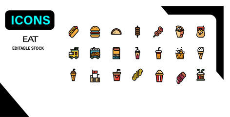 Food & Restaurant Line Icons – Editable Vector Set









