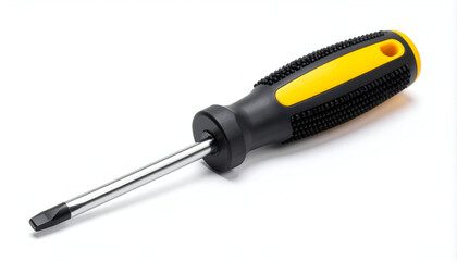 YellowBlack Screwdriver with White Background.