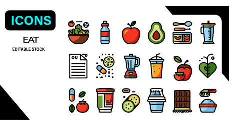 Food & Restaurant Line Icons – Editable Vector Set









