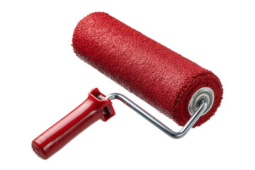 Red paint roller isolated on transparent background