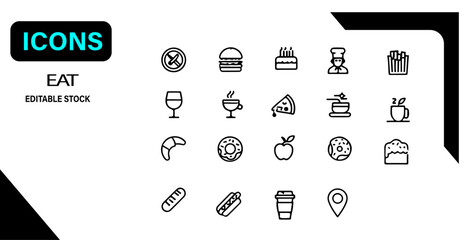 Food & Restaurant Line Icons – Editable Vector Set









