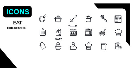 Food & Restaurant Line Icons – Editable Vector Set









