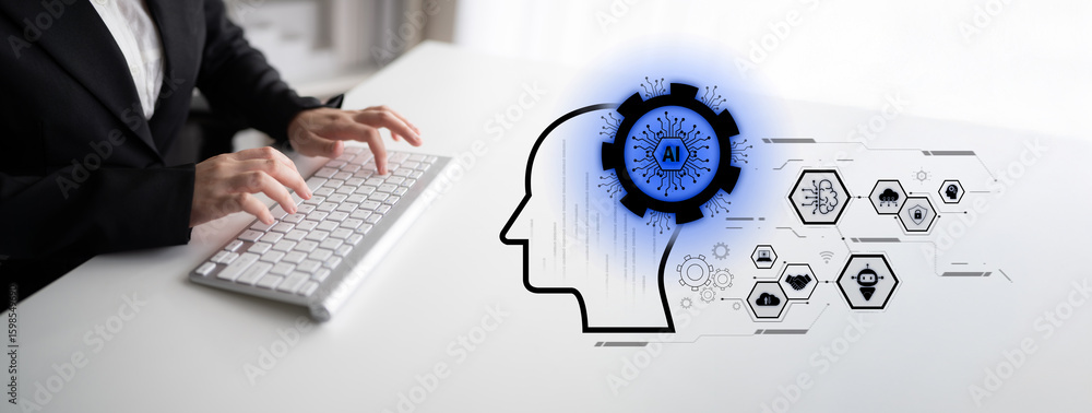 Poster ai integrated with human cognition, supporting decision-making, automation, robotics, data analysis,