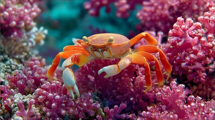 Vibrant crab in coral reef habitat showcases stunning marine life and underwater beauty