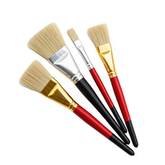 Fototapeta premium A collection of four assorted paint brushes isolated on transparent background