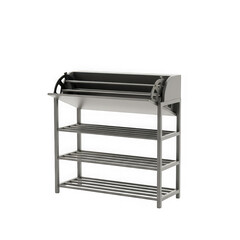 Industrial metal shelving unit with a roller mechanism on top isolated on transparent background