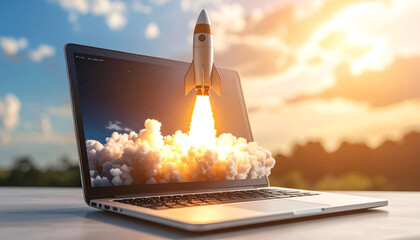 Rocket Launching from Laptop Screen.