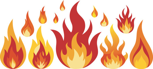 Collection of stylized red and yellow flames fire heat