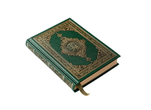 Quran with prayer beads on book stand transparent background on png
