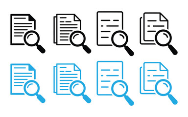 Analytic line icon set vector. research, magnifying glass, document, interpreter, overview symbol 
