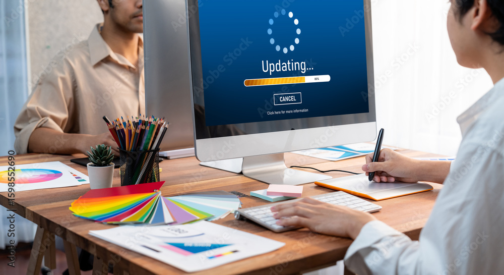 Poster Software update on computer for brisk version of device software upgrade