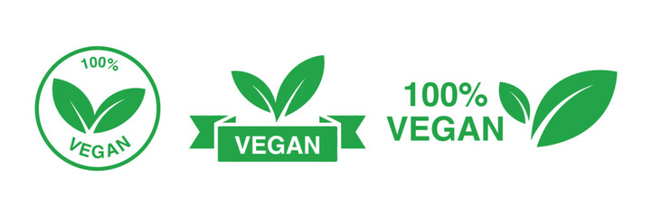100% Vegan Friendly Stamp Badge. Organic Natural Plant-Based Label Design. Vegan emblem
