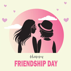 Two Friends holding hands in silhouette celebrating friendship day design vector illustration
