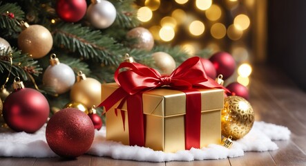 Christmas Gifts Under a Christmas Tree with Blurred Background