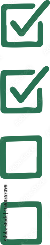 Poster hand drawn checklist with two completed items isolated on transparent background