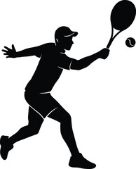 Silhouette tennis player action striking ball vector Illustrator
